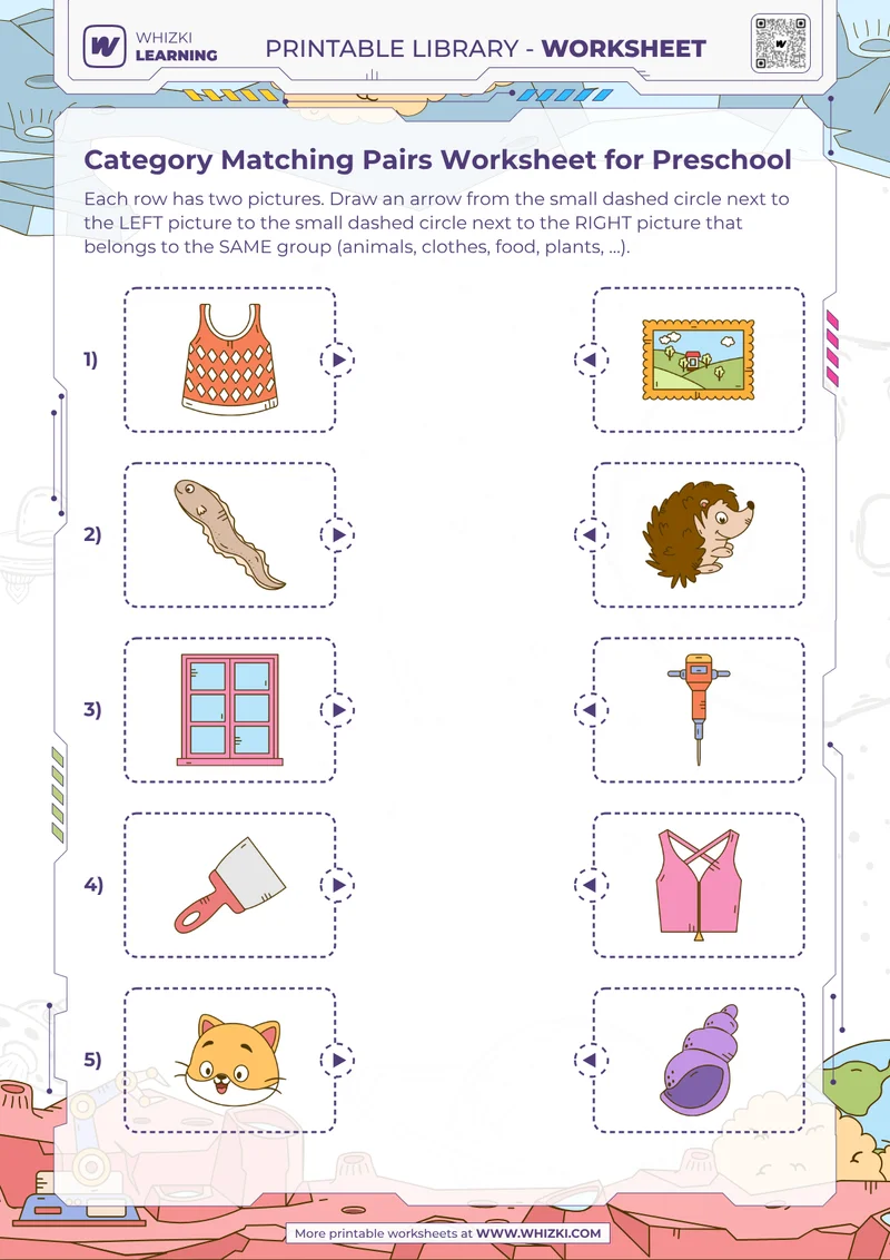 Category Matching Pairs Worksheet for Preschool
