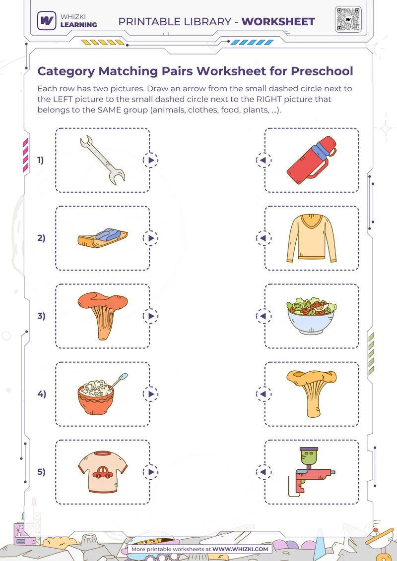 Category Matching Pairs Worksheet for Preschool