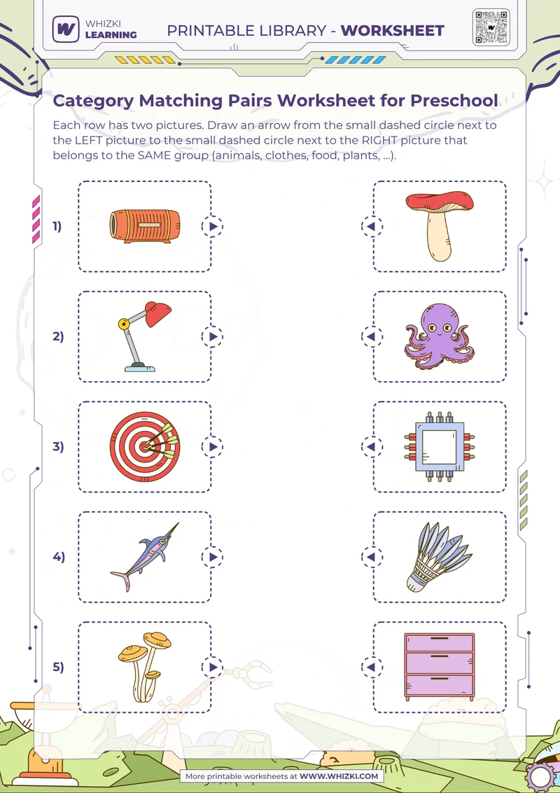 Category Matching Pairs Worksheet for Preschool
