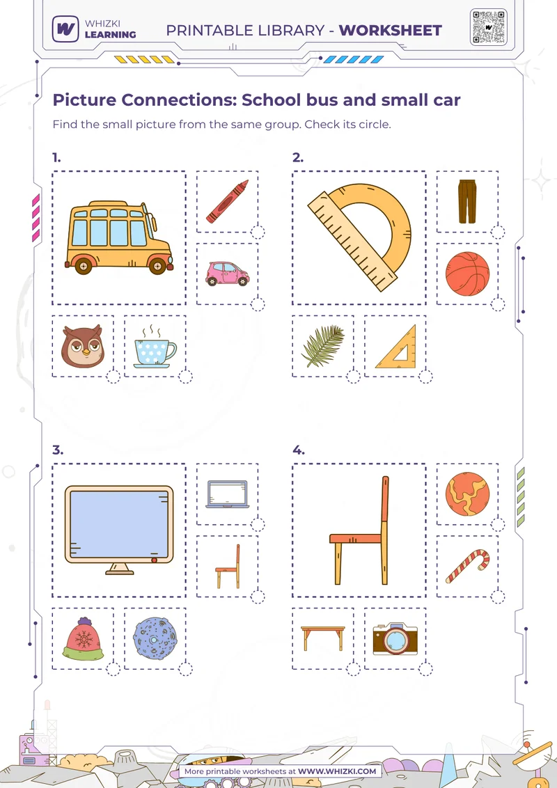 Picture Connections: School bus and small car