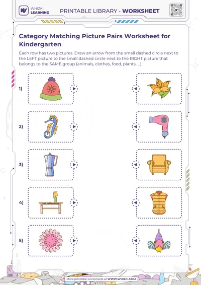 Category Matching Picture Pairs Worksheet for Kindergarten
