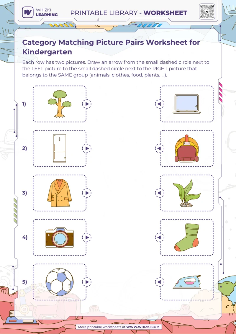 Category Matching Picture Pairs Worksheet for Kindergarten