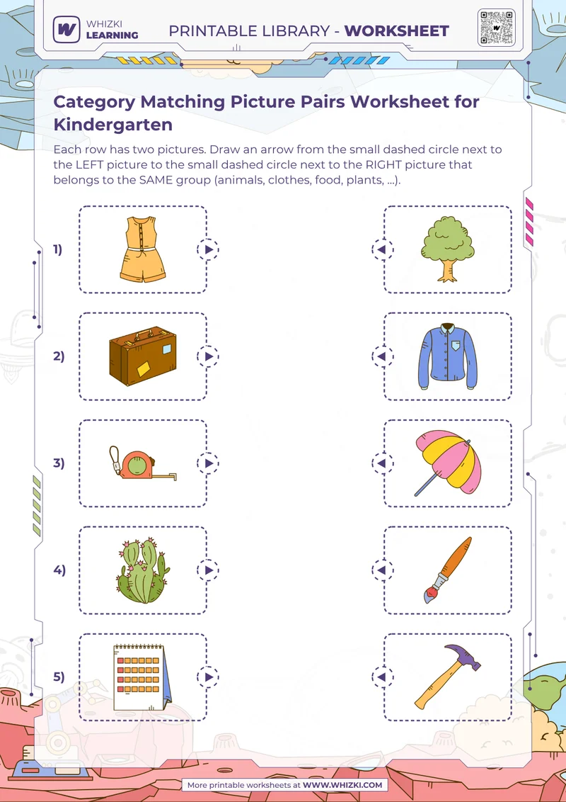 Category Matching Picture Pairs Worksheet for Kindergarten