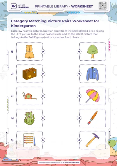 Category Matching Picture Pairs Worksheet for Kindergarten