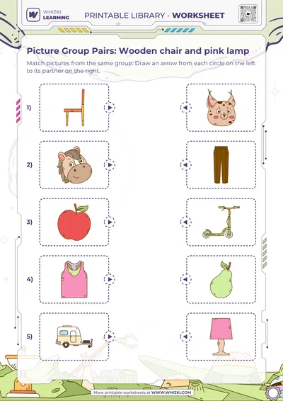 Picture Group Pairs: Wooden chair and pink lamp