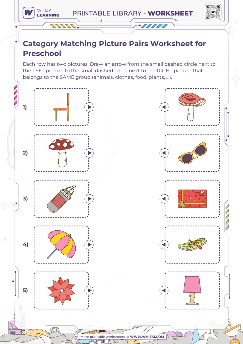 Category Matching Picture Pairs Worksheet for Preschool