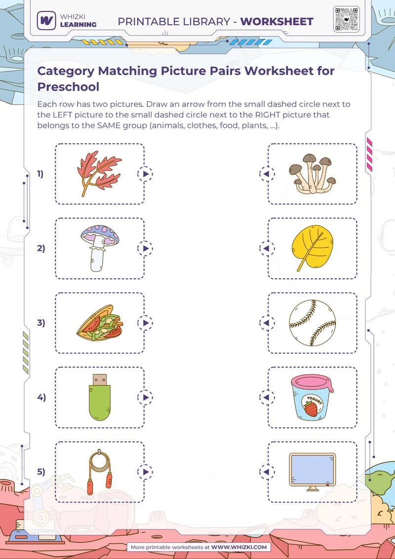 Category Matching Picture Pairs Worksheet for Preschool