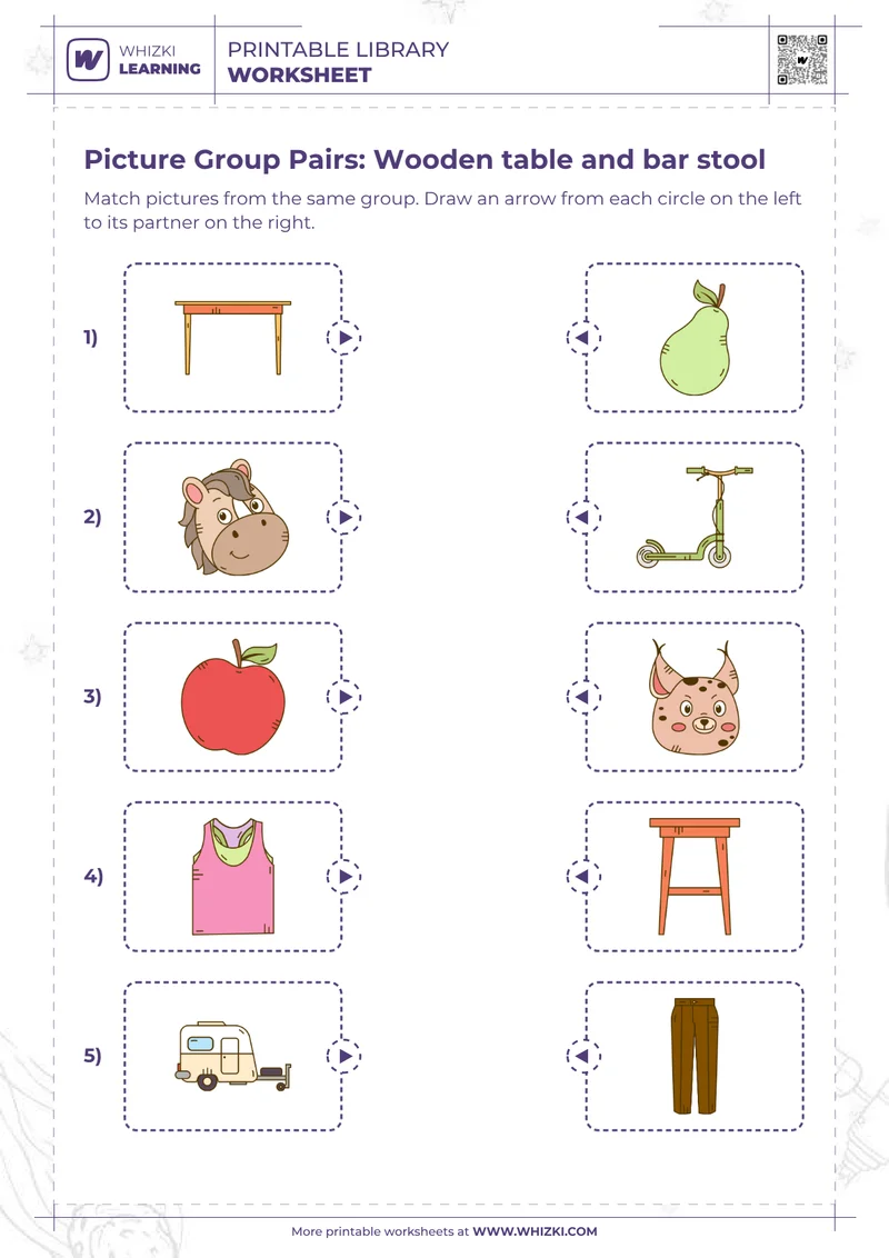 Picture Group Pairs: Wooden table and bar stool