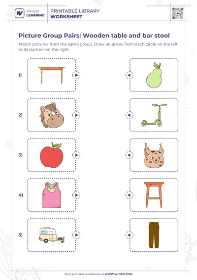 Picture Group Pairs: Wooden table and bar stool