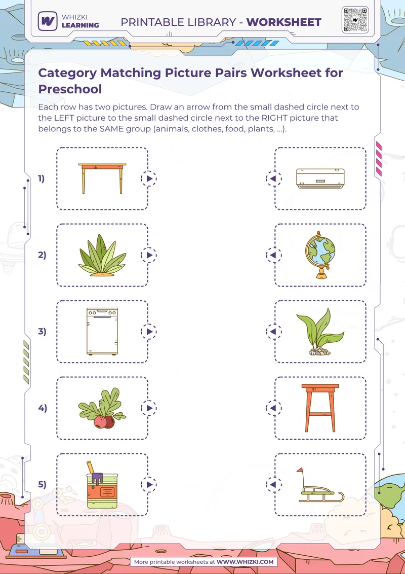 Category Matching Picture Pairs Worksheet for Preschool