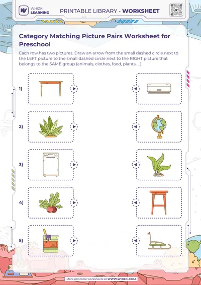 Category Matching Picture Pairs Worksheet for Preschool