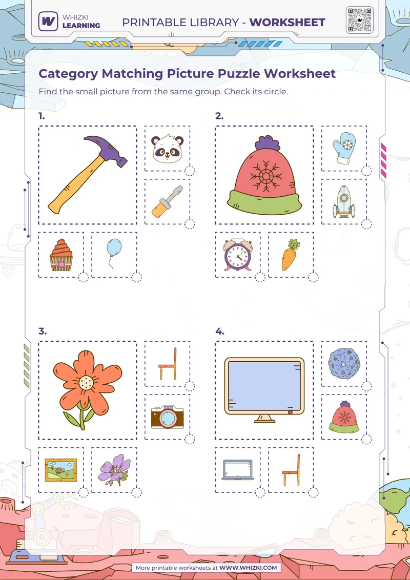 Category Matching Picture Puzzle Worksheet