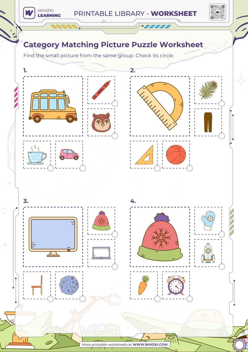 Category Matching Picture Puzzle Worksheet