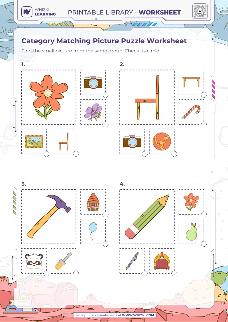 Category Matching Picture Puzzle Worksheet