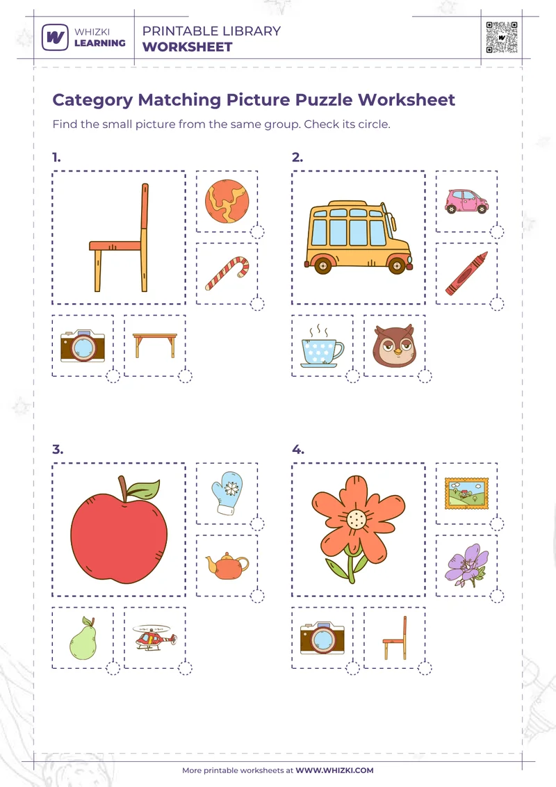 Category Matching Picture Puzzle Worksheet