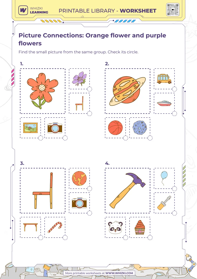 Picture Connections: Orange flower and purple flowers