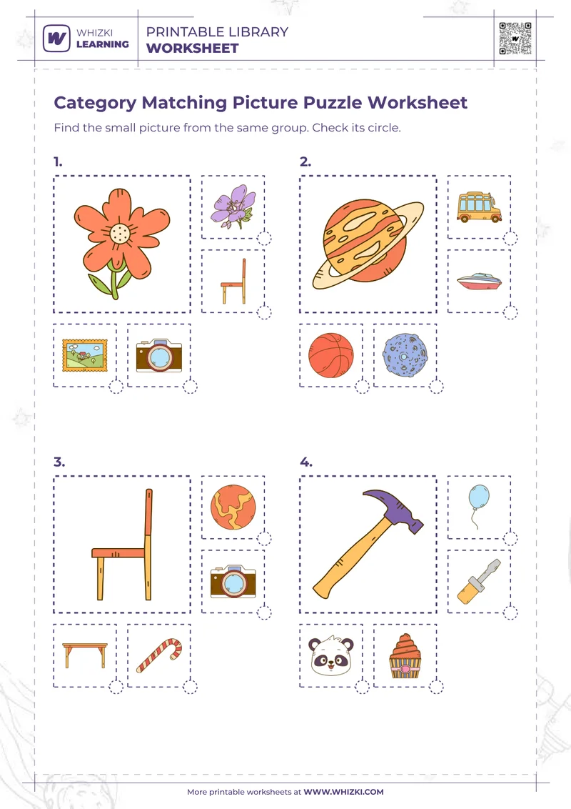 Category Matching Picture Puzzle Worksheet