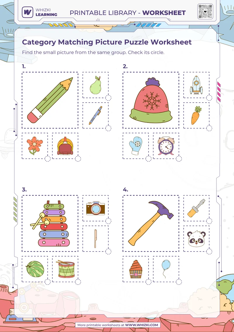 Category Matching Picture Puzzle Worksheet