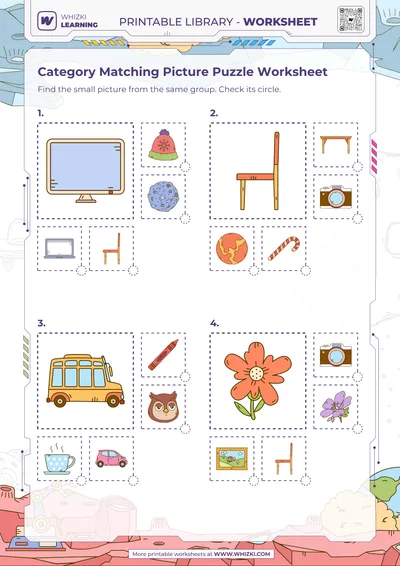 Category Matching Picture Puzzle Worksheet