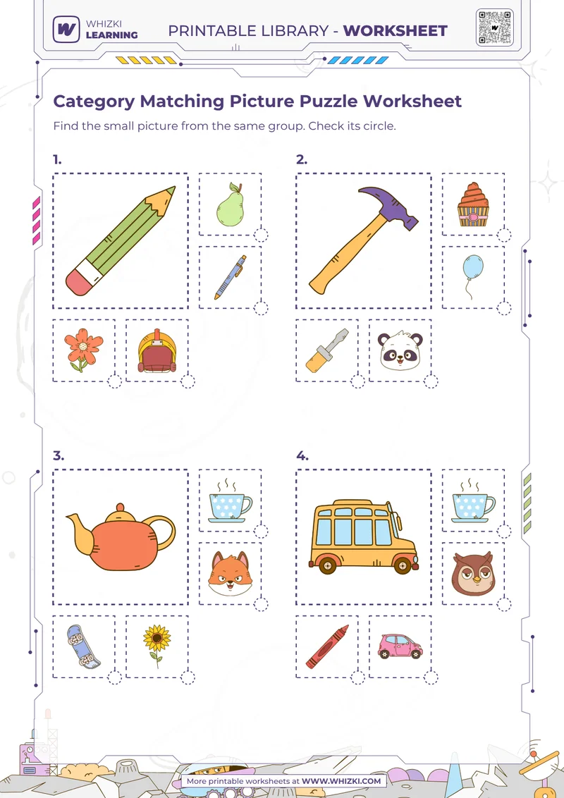 Category Matching Picture Puzzle Worksheet
