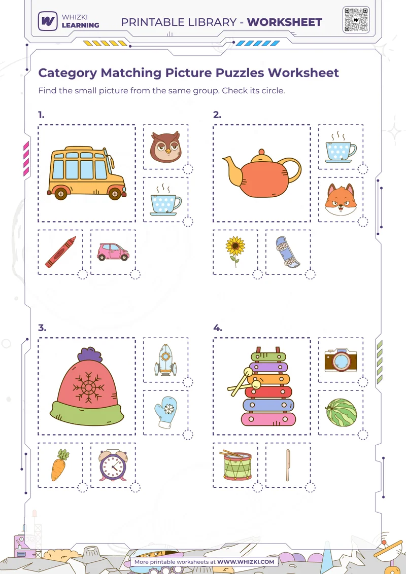 Category Matching Picture Puzzles Worksheet