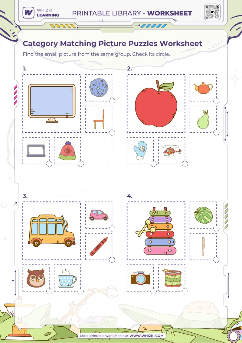 Category Matching Picture Puzzles Worksheet