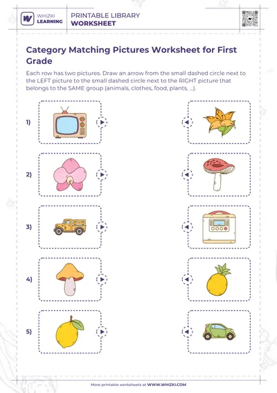 Category Matching Pictures Worksheet for First Grade