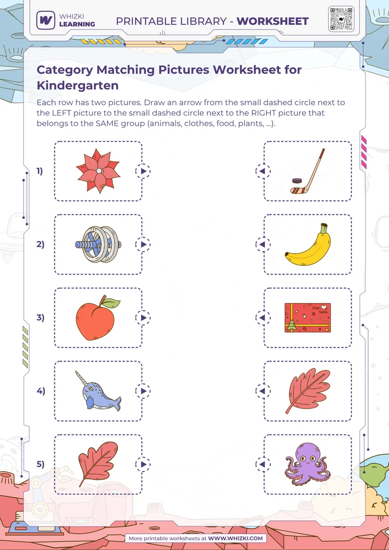 Category Matching Pictures Worksheet for Kindergarten