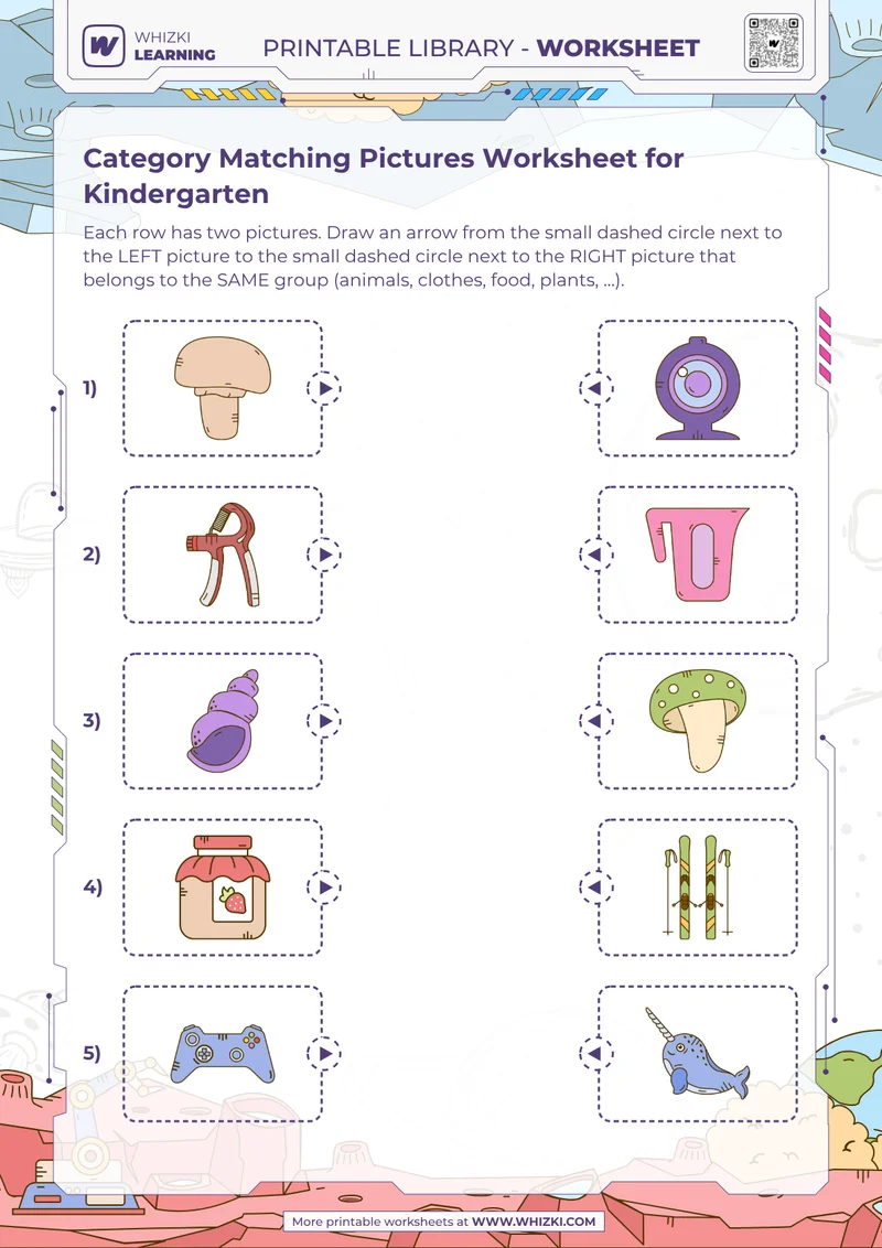 Category Matching Pictures Worksheet for Kindergarten