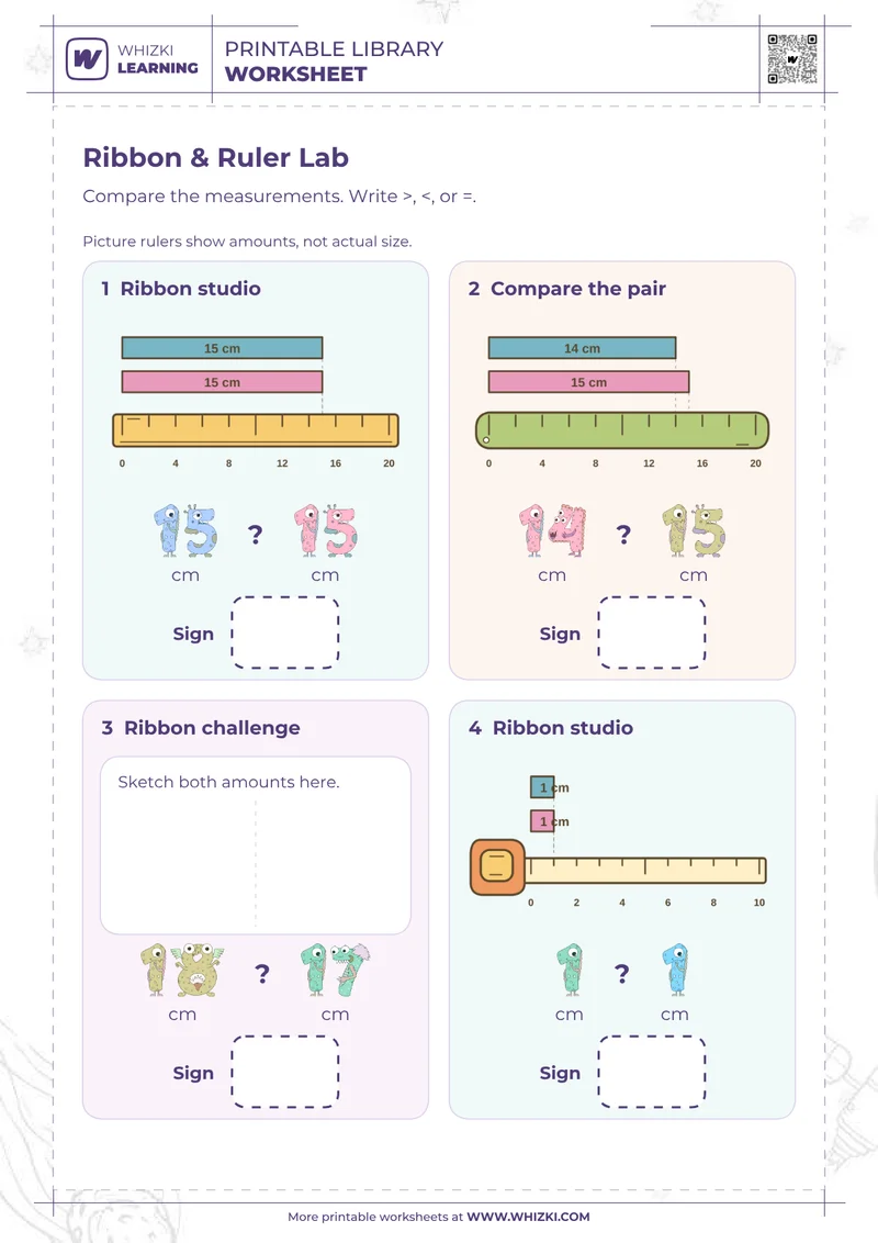 Centimeter Comparison Measurement Worksheet