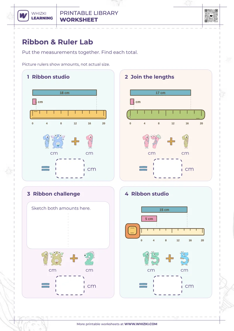 Centimeter Measurement Addition Worksheet
