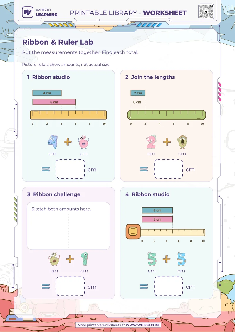Centimeter Measurement Addition Worksheet