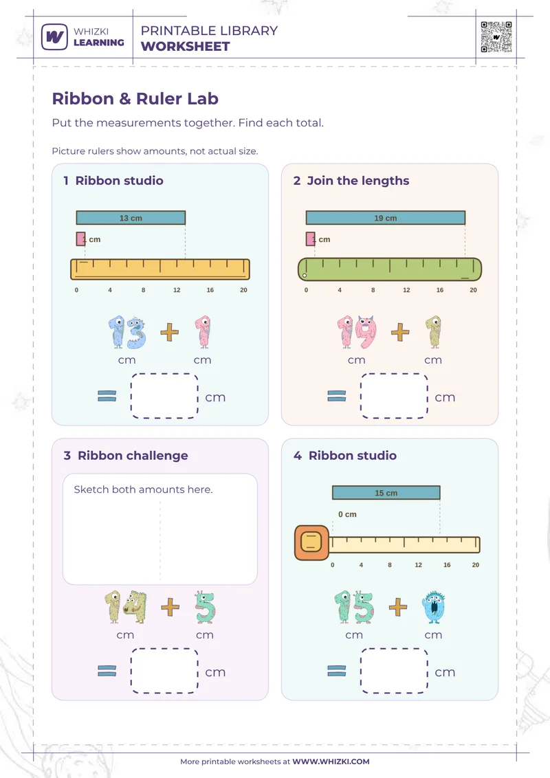 Centimeter Measurement Addition Worksheet