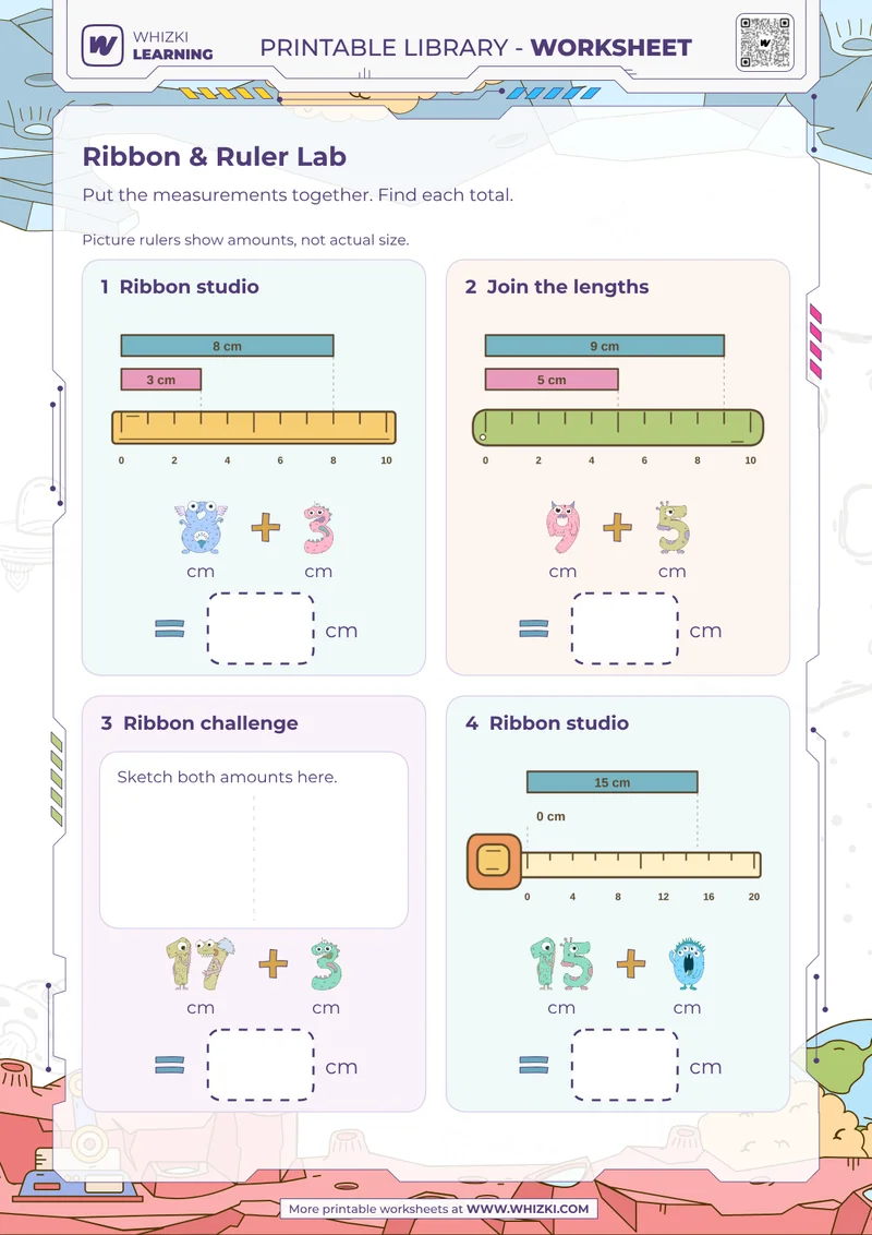 Centimeter Measurement Addition Worksheet