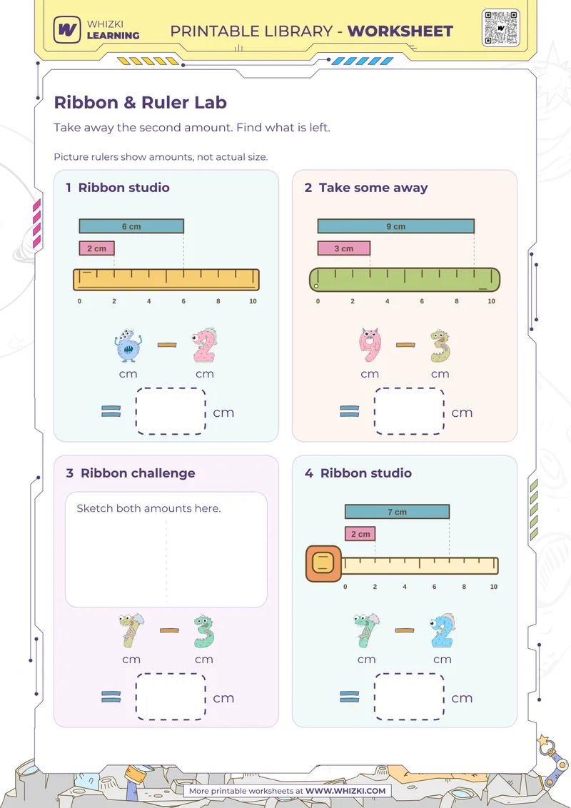 Centimeter Measurement Subtraction Worksheet