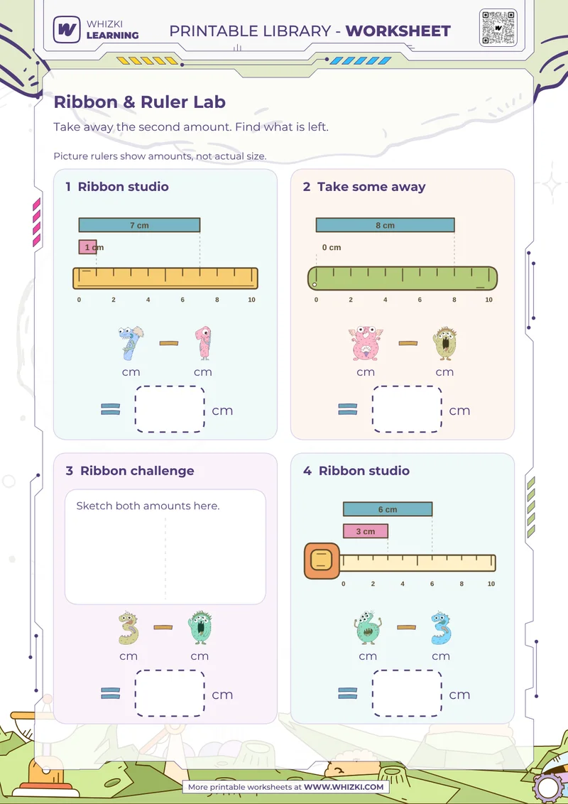 Centimeter Measurement Subtraction Worksheet