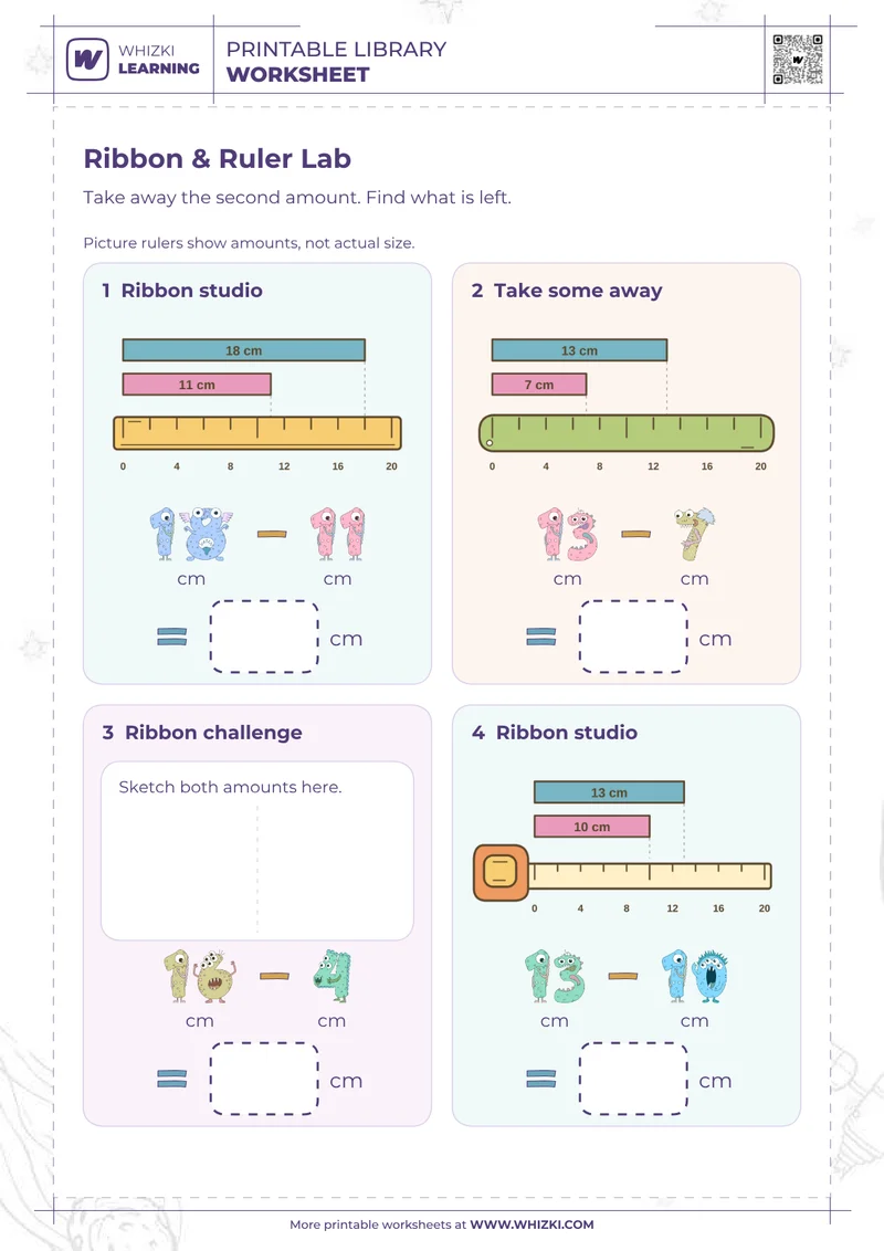 Centimeter Measurement Subtraction Worksheet