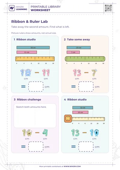 Centimeter Measurement Subtraction Worksheet