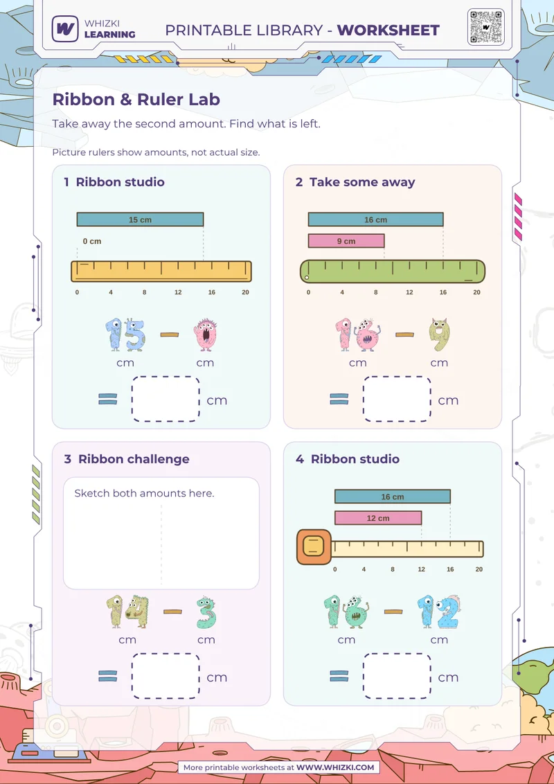 Centimeter Measurement Subtraction Worksheet