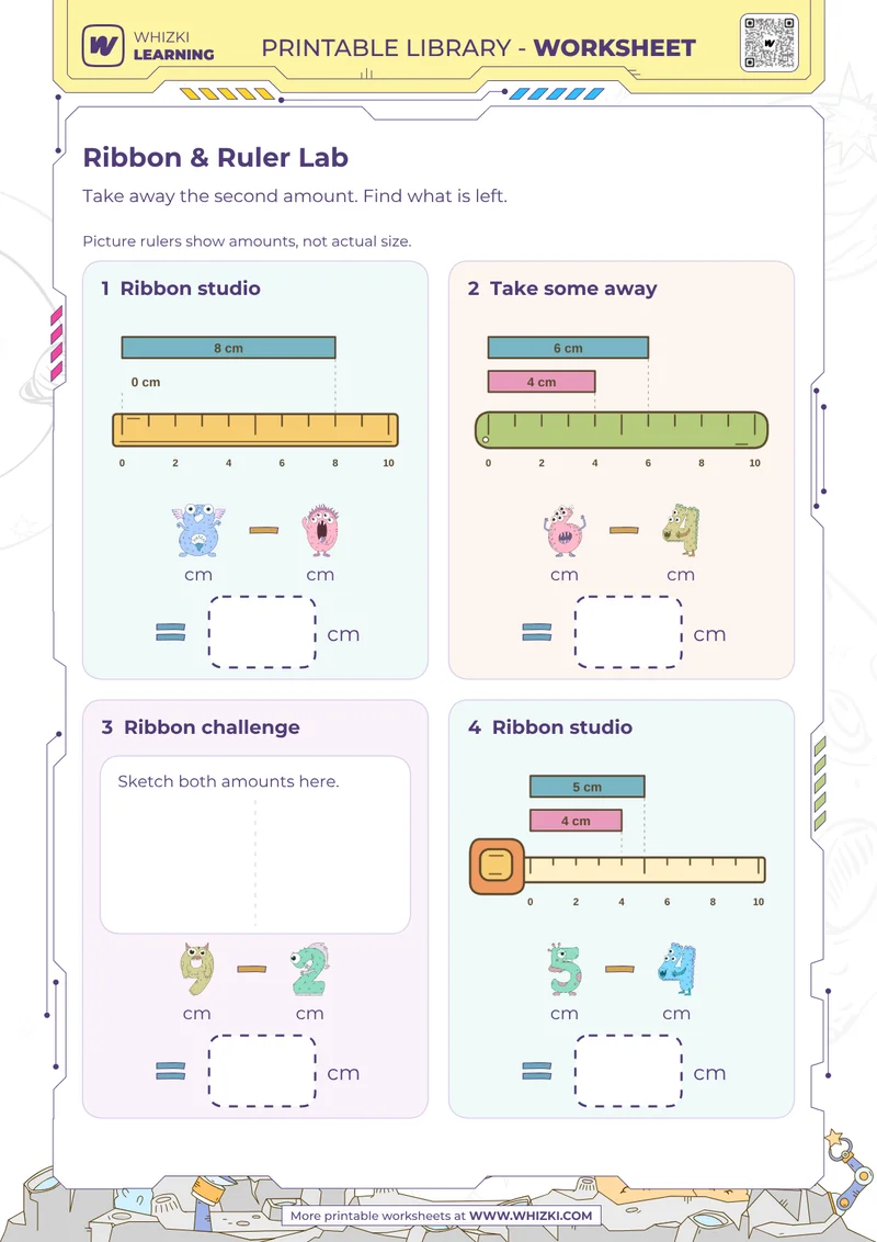 Centimeter Subtraction Measurement Worksheet