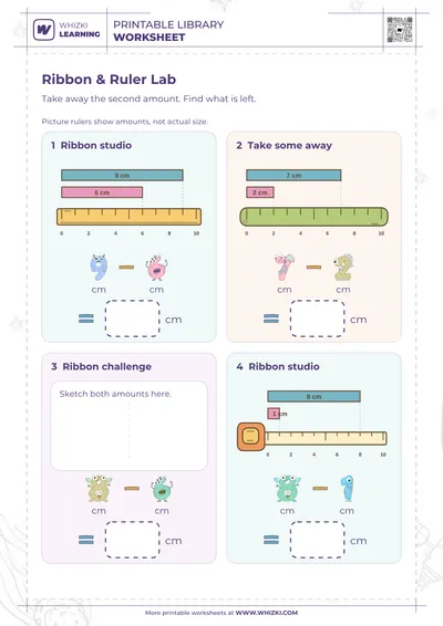 Centimeter Subtraction Measurement Worksheet