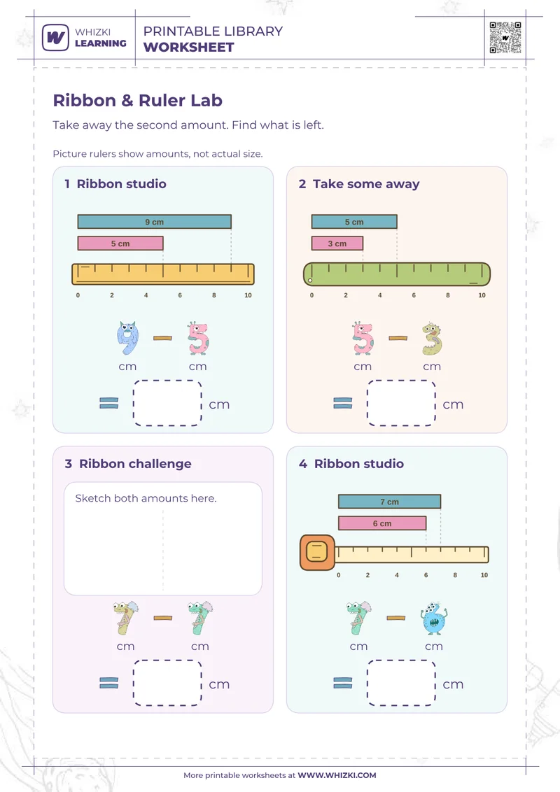 Centimeter Subtraction Measurement Worksheet