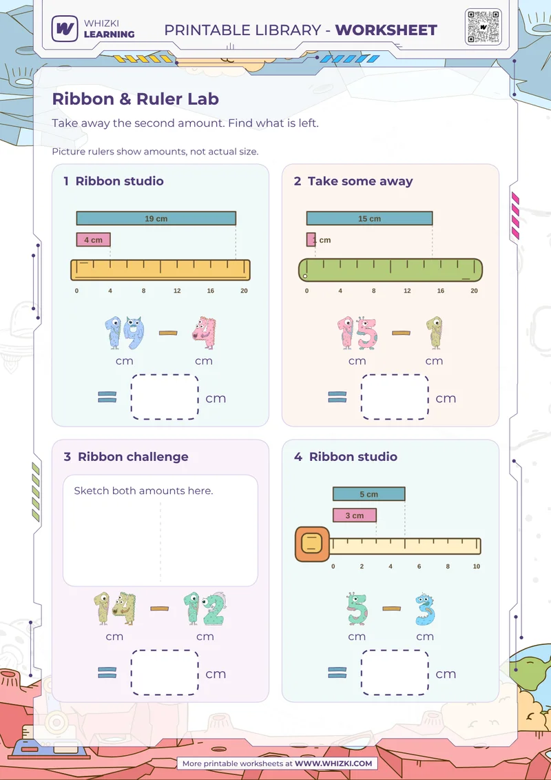 Centimeter Subtraction Measurement Worksheet