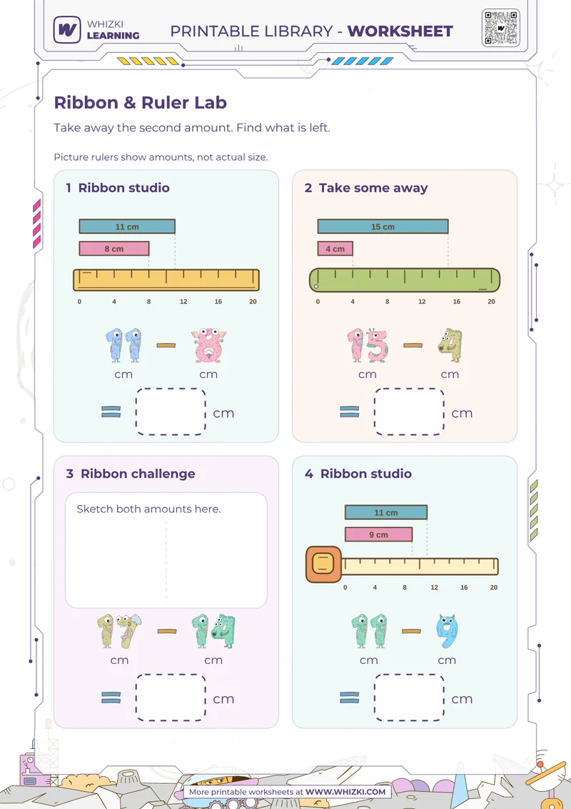 Centimeter Subtraction Measurement Worksheet