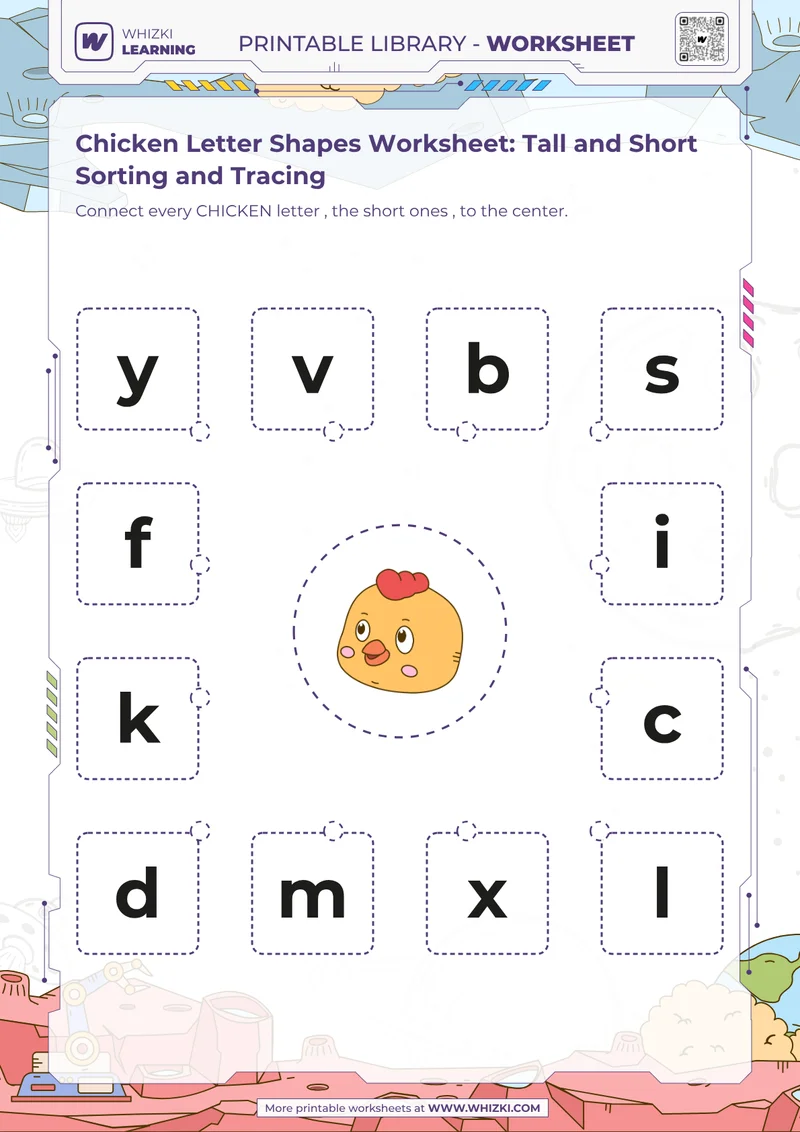 Chicken Letter Shapes Worksheet: Tall and Short Sorting and Tracing