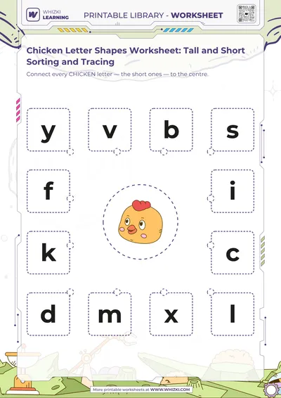 Chicken Letter Shapes Worksheet: Tall and Short Sorting and Tracing