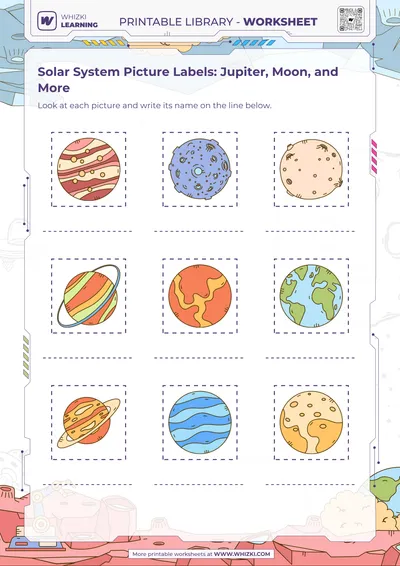 Solar System Picture Labels: Jupiter, Moon, and More