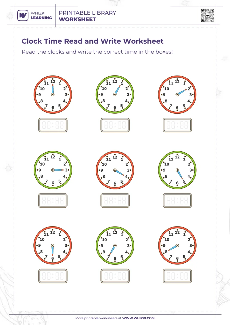 Clock Time Read and Write Worksheet