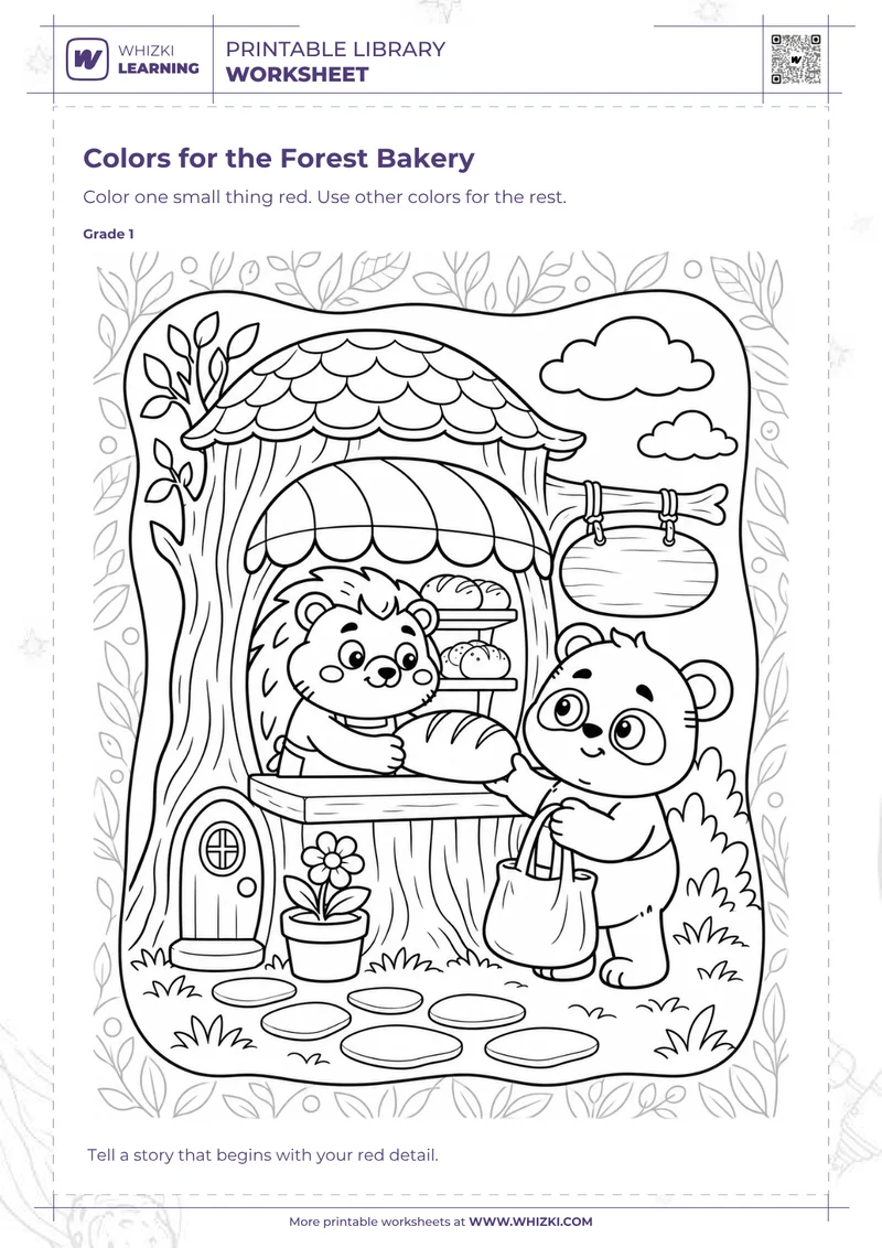 Colors for the Forest Bakery Story Coloring Worksheet