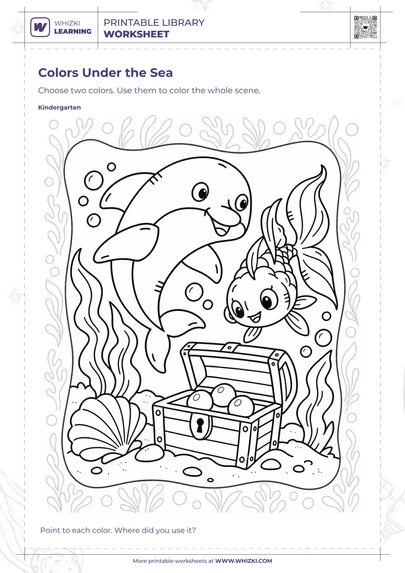 Colors Under the Sea Story Coloring Worksheet